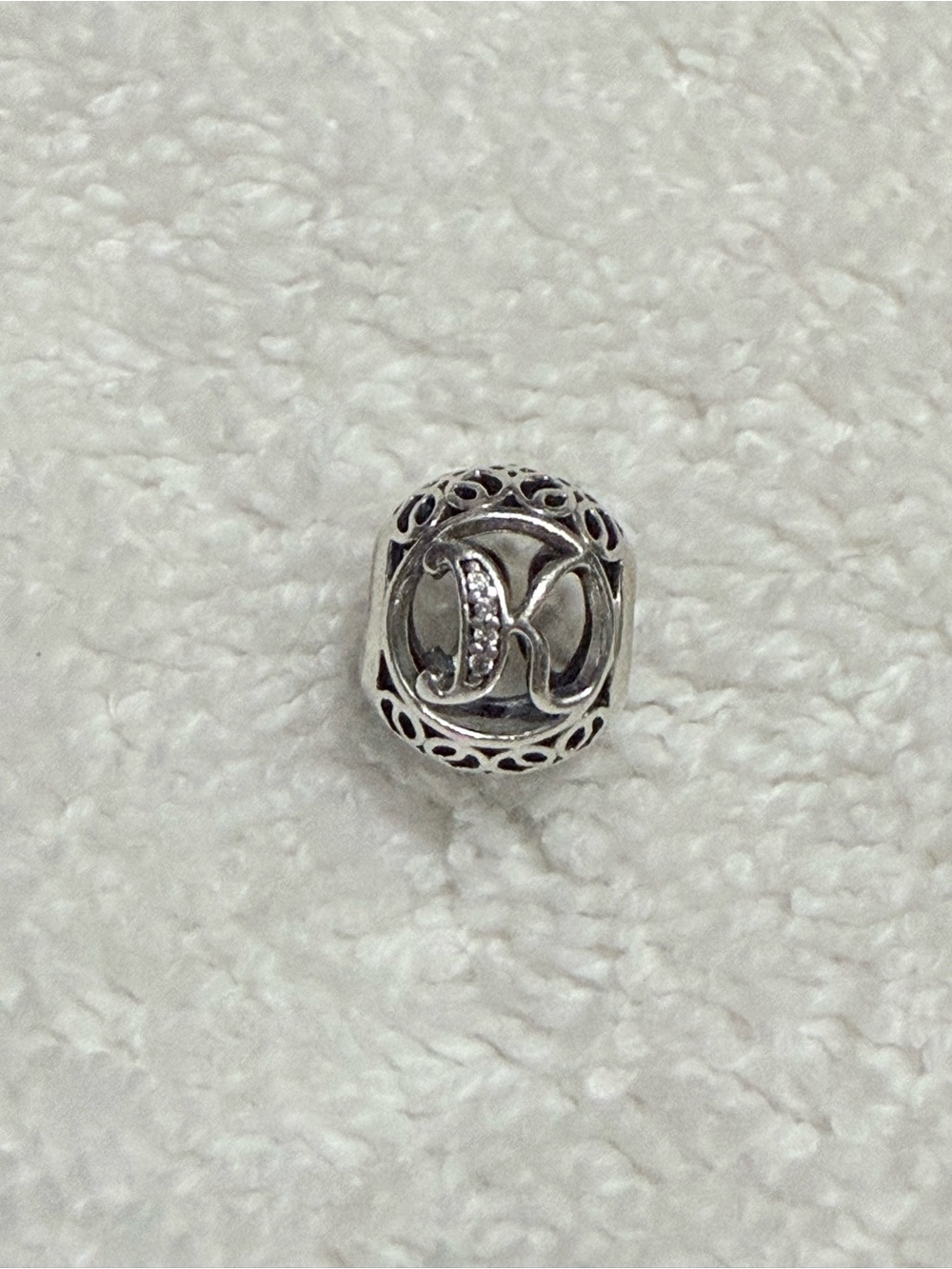 Pandora Silver 'K' Letter Charm with Clear Crystals